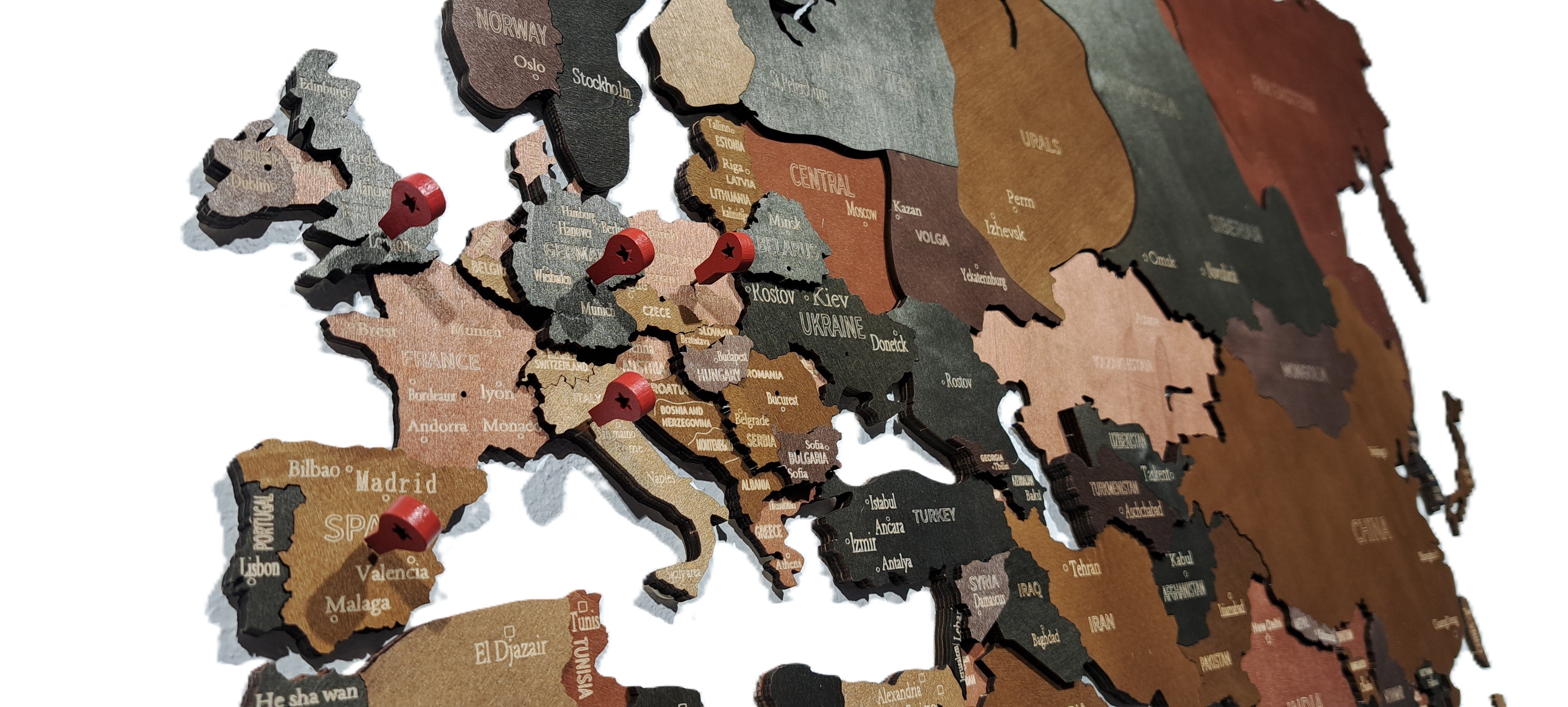 3D drevená mapa sveta 250*150*0,4 cm
