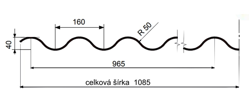 Trapézový plech VLNA Sinus40 - rozmery